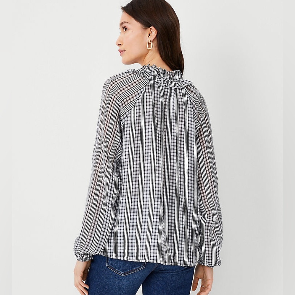 Ann Taylor Plaid Ruffled Raglan Sleeve Top - Picture 3 of 6
